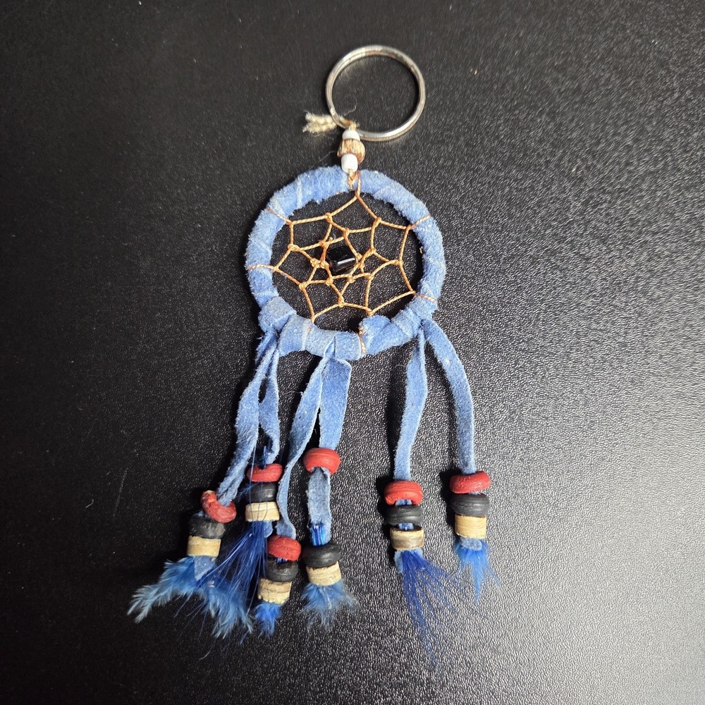Blue Dreamcatcher Keychain Mini Feather Boho Handmade Key Ring